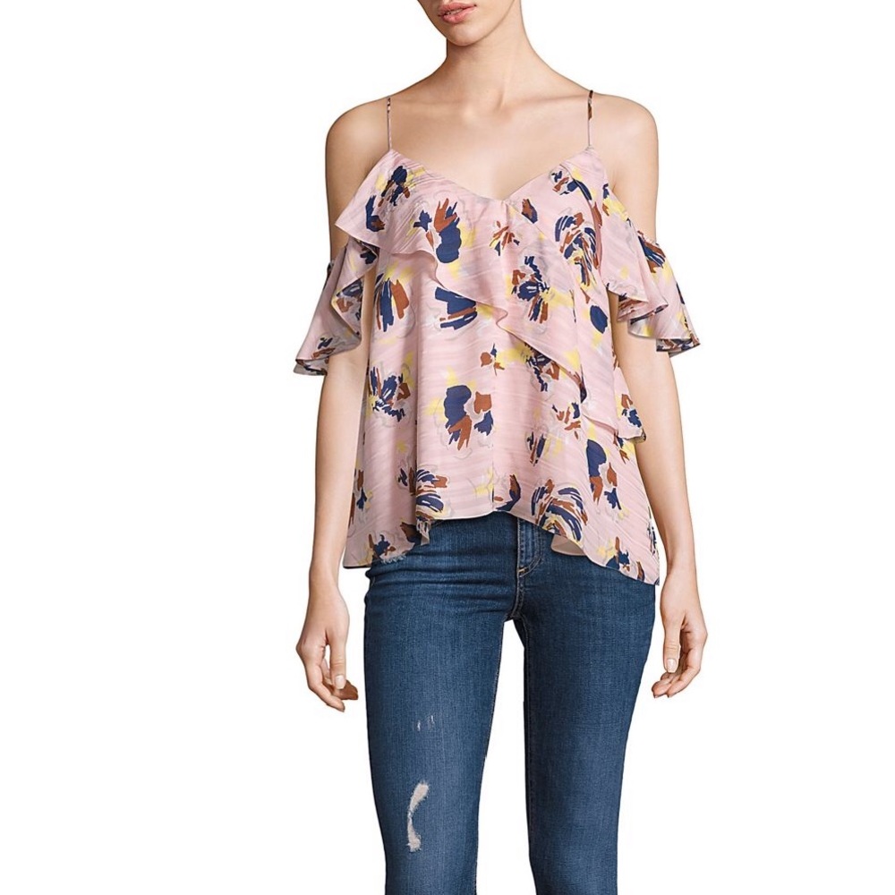 ✨HP✨ Tanya Taylor cold-shoulder silk floral blouse - Picture 1 of 4